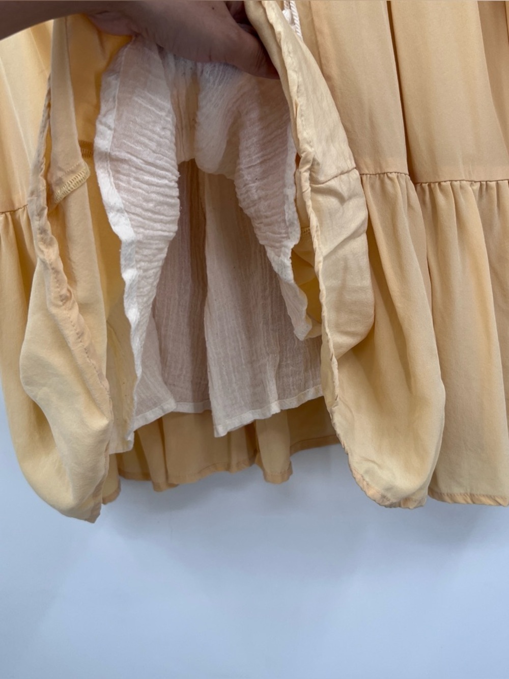 Christy Dawn XS / Small Light Yellow Tiered Long Sleeve Mini Phoenix Dress - Picture 8 of 9